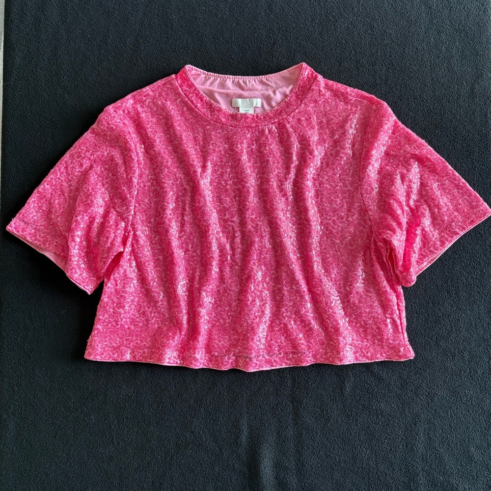 H&M Pink Sequin Crop Top Loose Fit size medium EUC